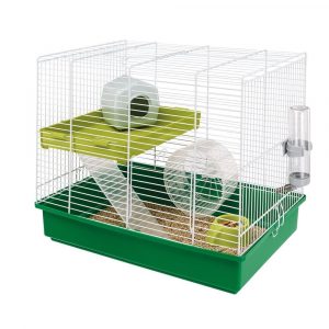 Cage pour hamster avec accessoires et barreaux blancs