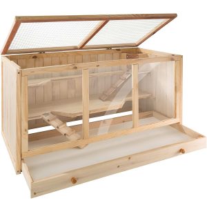 Cage en bois 3 étages pour rongeur avec grille de toit